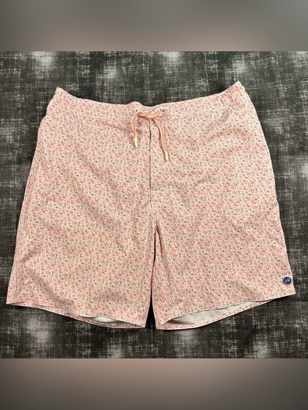 Johnnie O Surf Shorts Men XL Peach/Orange Taco Jaco Geometric Floral Swim Trunks